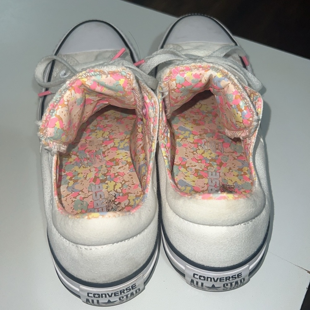 Gently used neon pink and white converse size 7